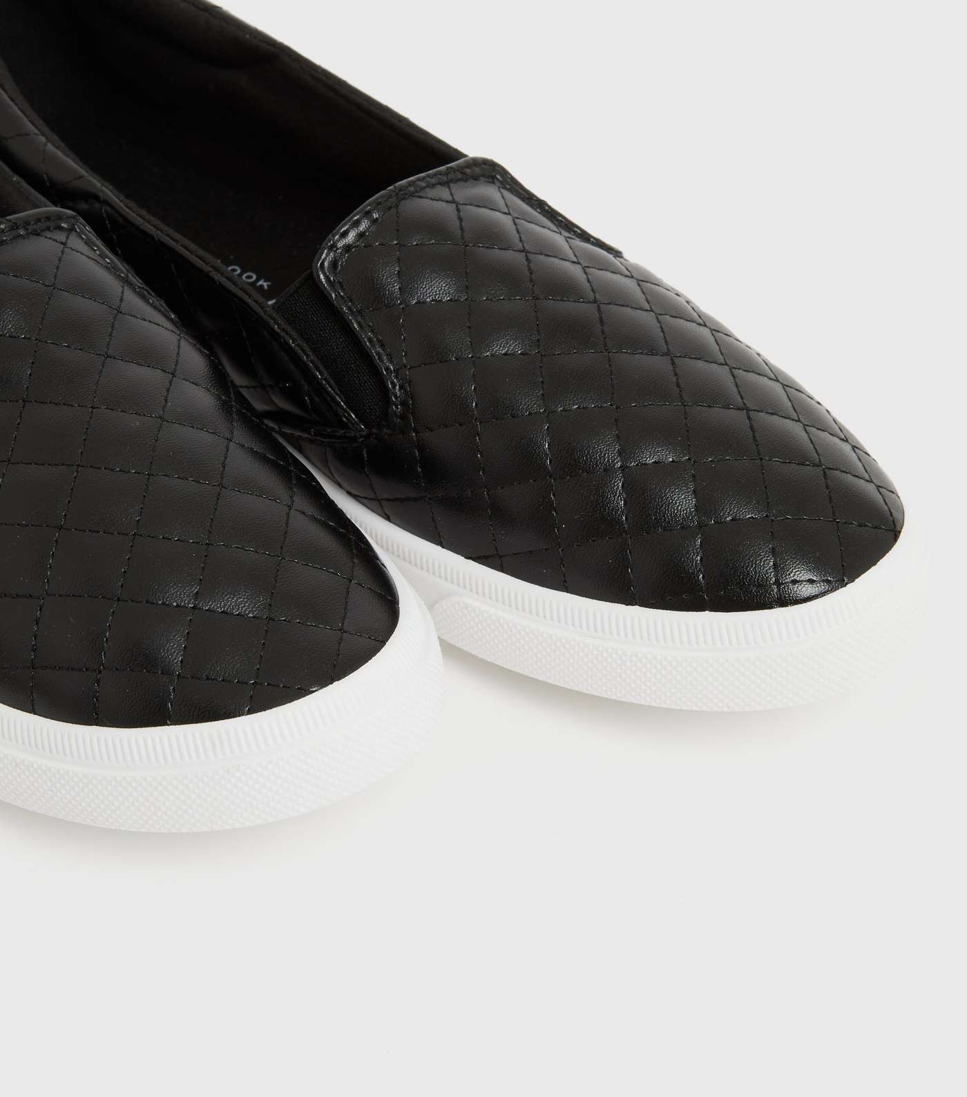 Girls Black Leather-Look Quilted Slip On Trainers Image 4
