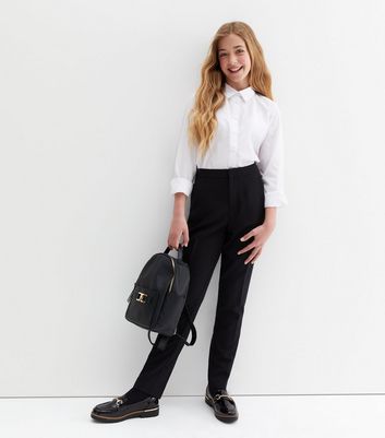 Girls Grey Slim Fit Adjustable Waist School Trousers | New Look