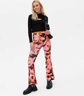 Petite Pink Floral Ribbed Flared Trousers