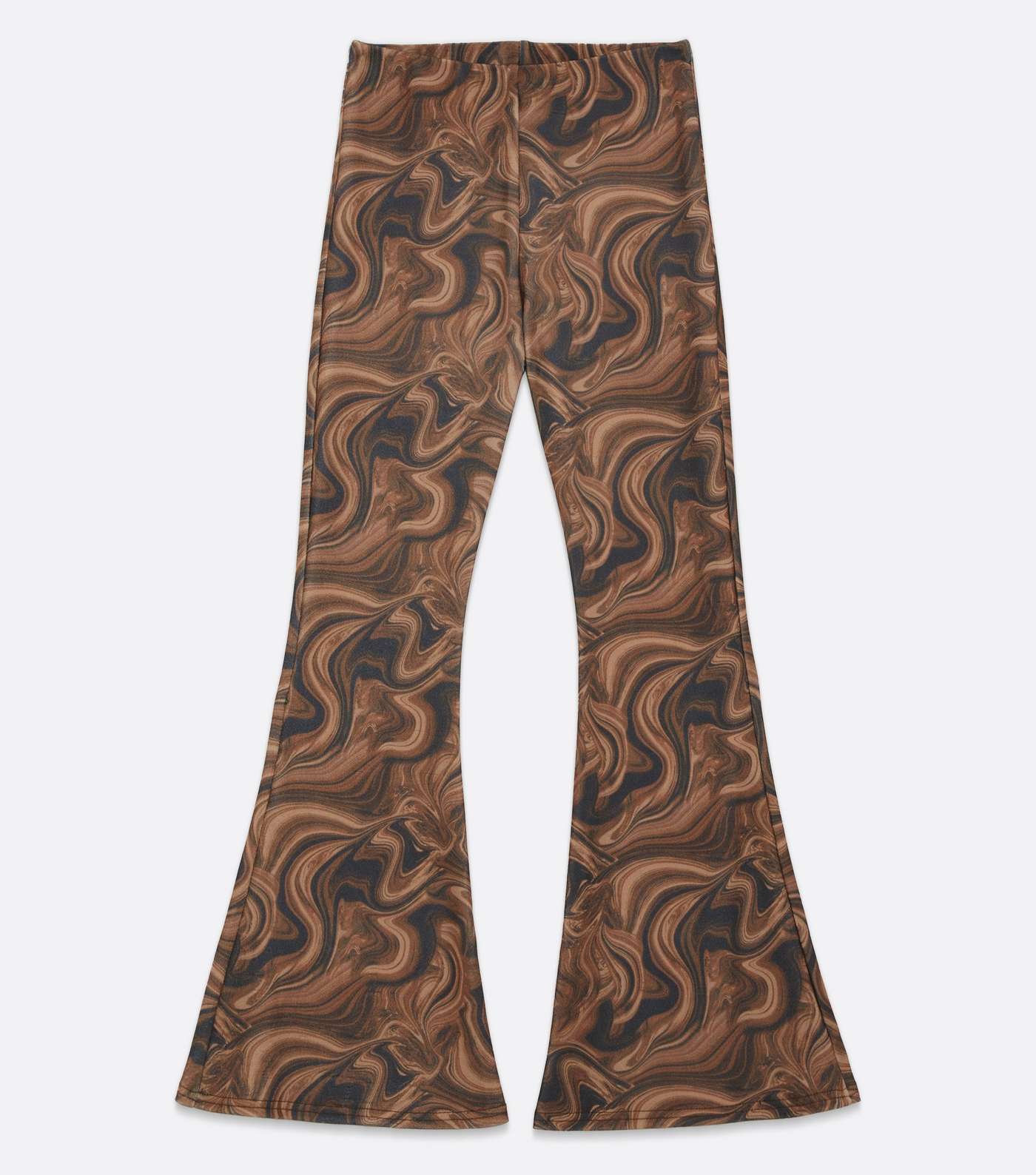 Petite Brown Marble Ribbed Flared Trousers Image 5