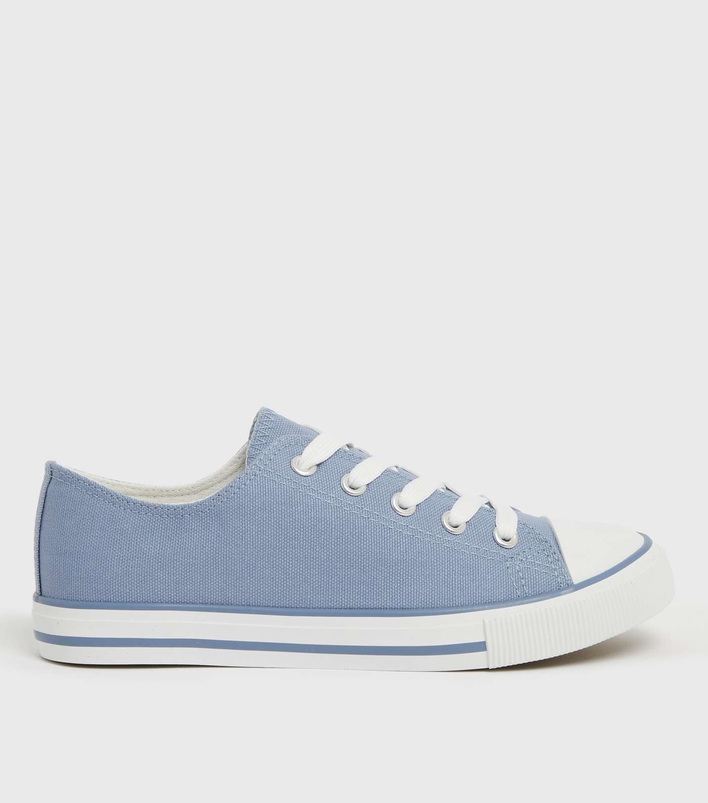Girls Pale Blue Canvas Lace Up Trainers