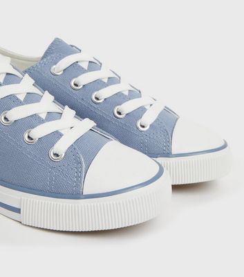 Girls Pale Blue Canvas Lace Up Trainers