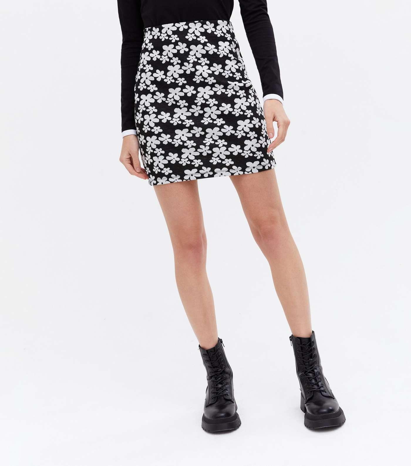 Black Floral Jersey Mini Tube Skirt Image 2