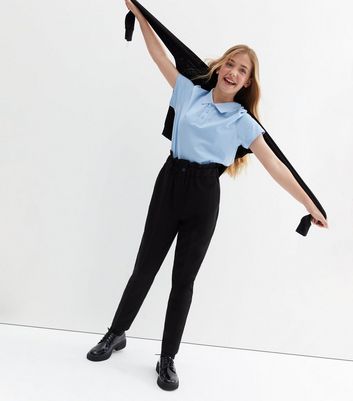 Girls Black High Waist Elastic Back 