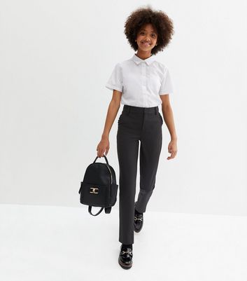 Girls Black Slim Fit Flared School Trousers  New Look