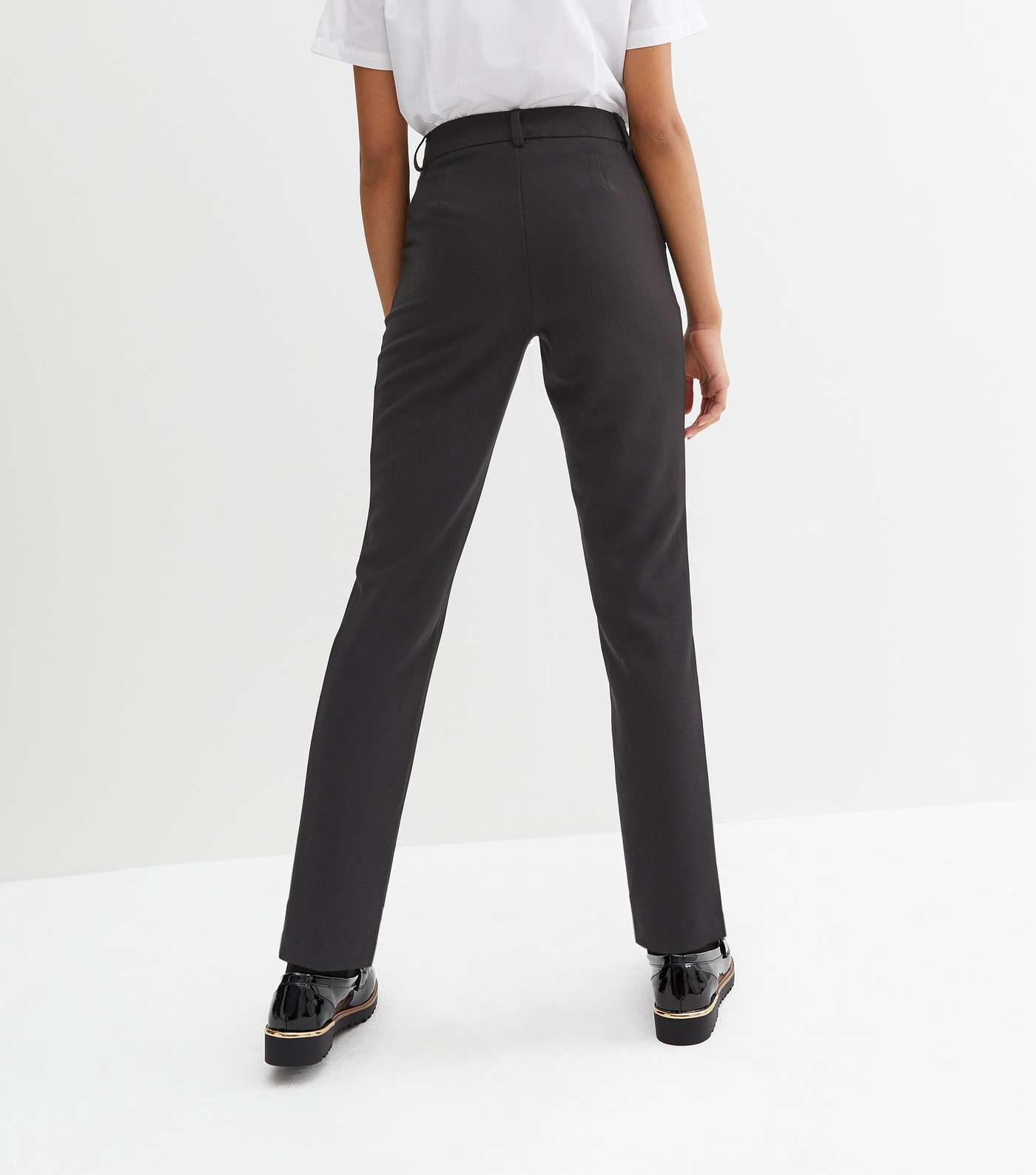 Girls Black Frill Pocket Slim Leg School Trousers Image 4