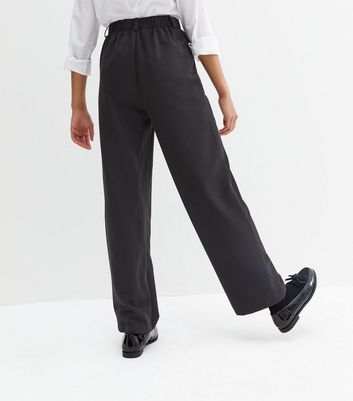 Buy Online Women Black Straight Fit Solid Parallel Trousers at best price   Plussin