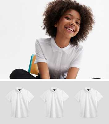 Girls 3 Pack White Short Sleeve Collared Easy Care School Shirts