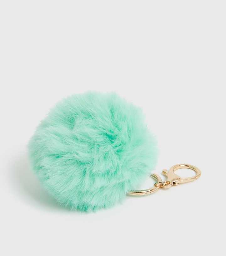 Accessories, Mint Green Puff Ball Keychain