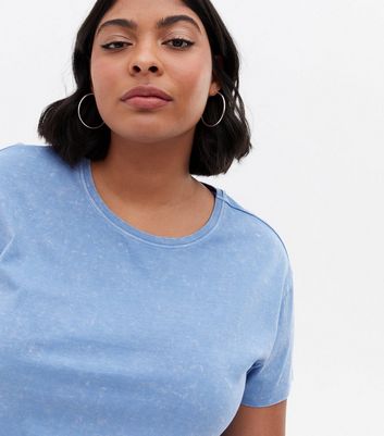 Damen Bekleidung Curves Blue Acid Wash Oversized T-Shirt