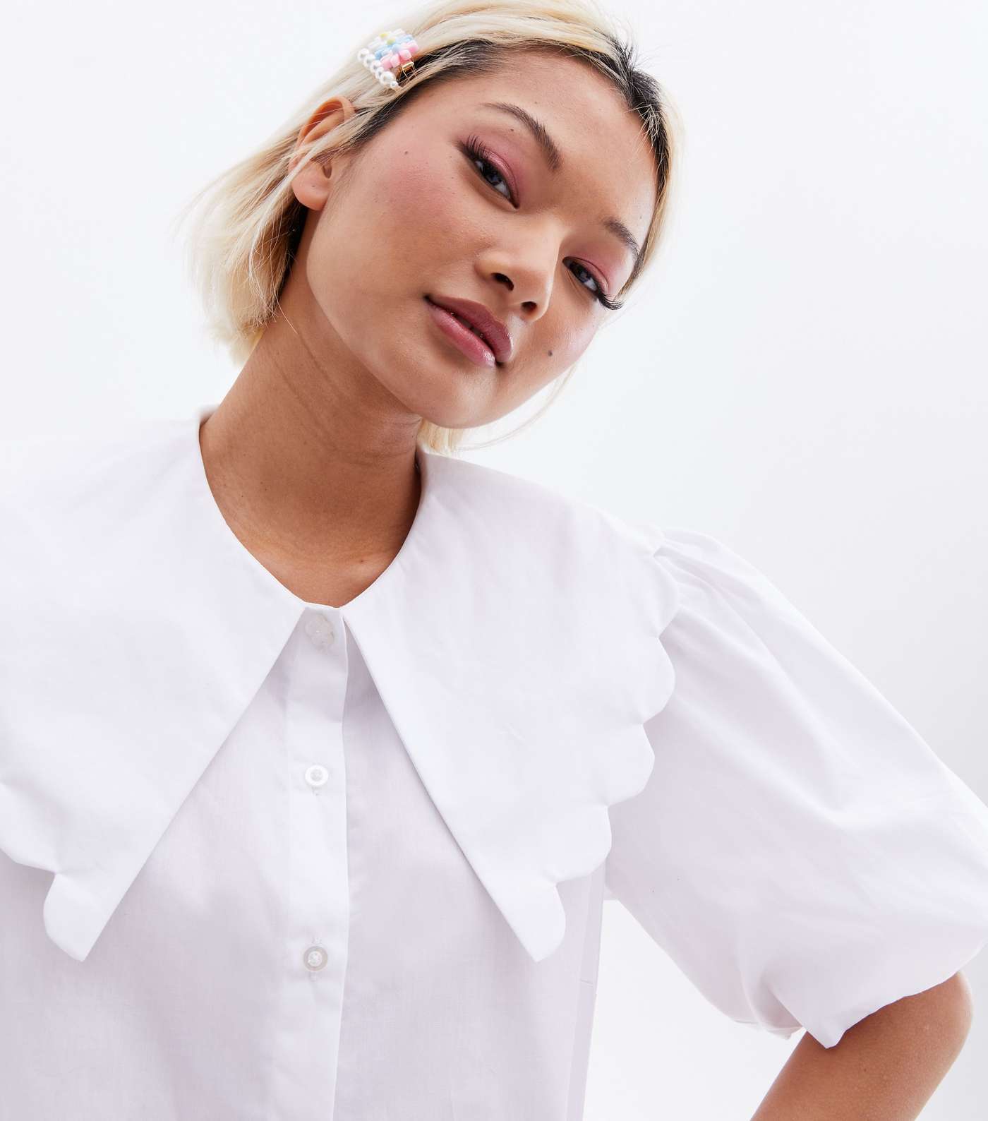 Spare the Details Petite White Frill Collar Shirt