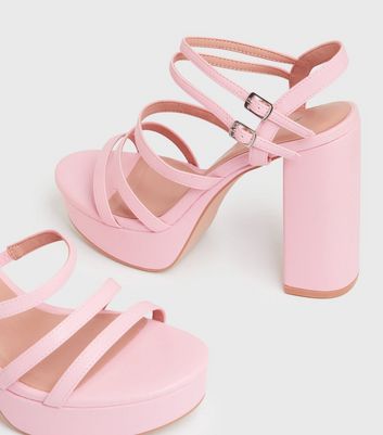 Click to view product details and reviews for Be A Rebel Pink Strappy Platform Heels New Look Vegan.
