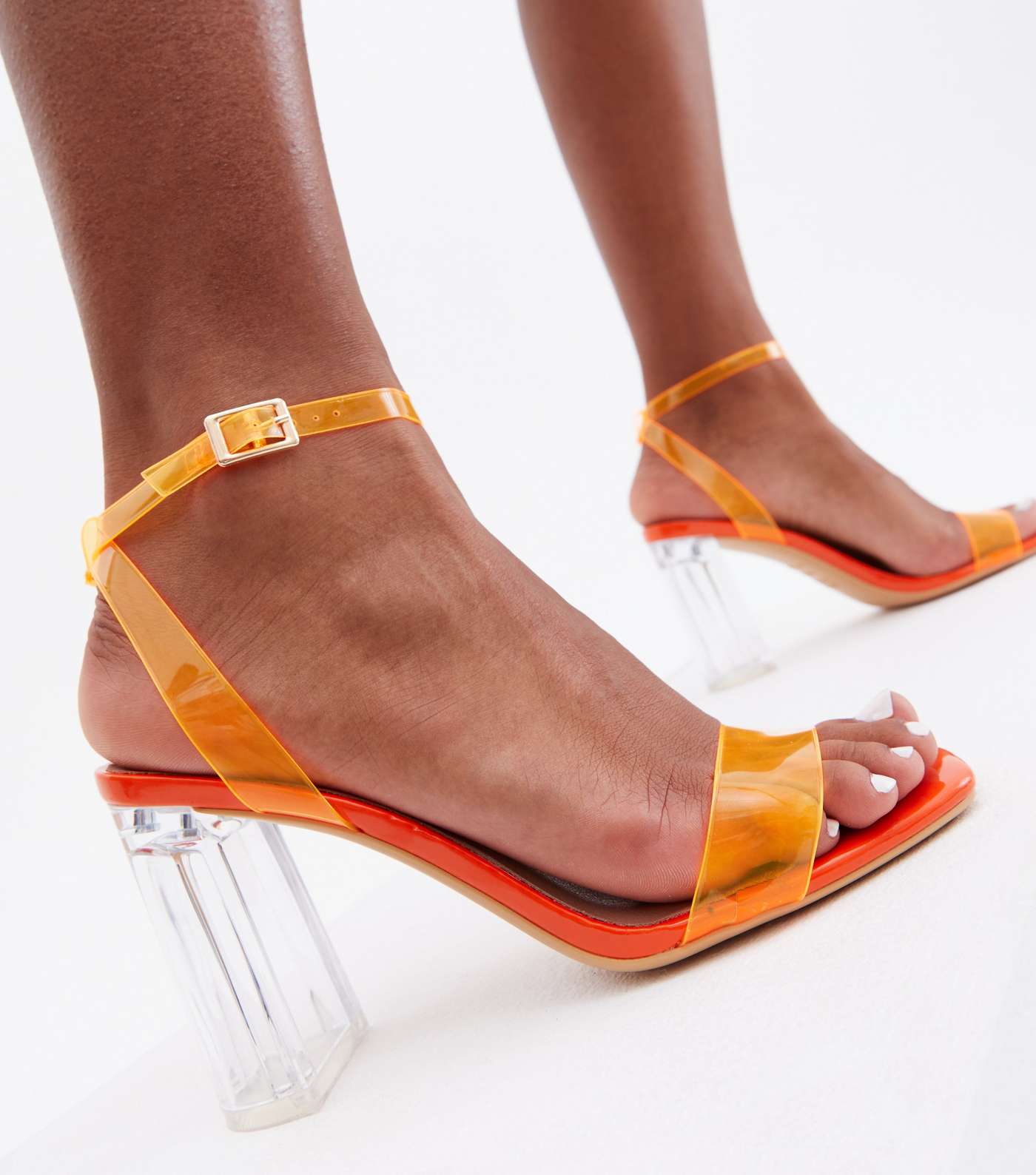In the Clear Orange Block Heel Sandals