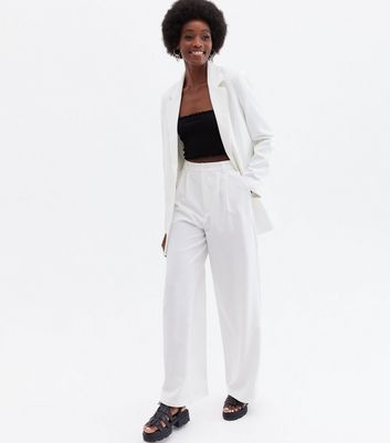 white wide leg suit trousers