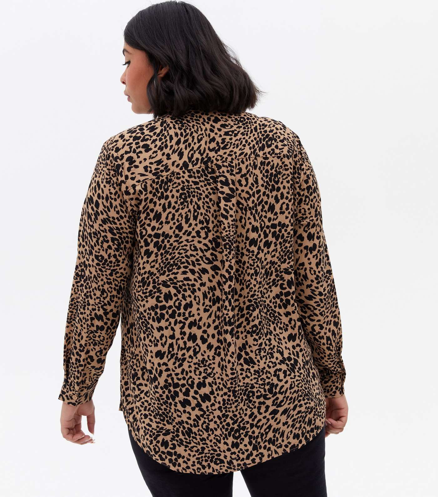 Curves Brown Leopard Print Collared Shirt Image 4