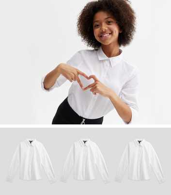 Girls 3 Pack White Long Sleeve Easy Care School Shirt