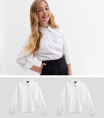 Girls 2 Pack White Slim Fit Long Sleeve 