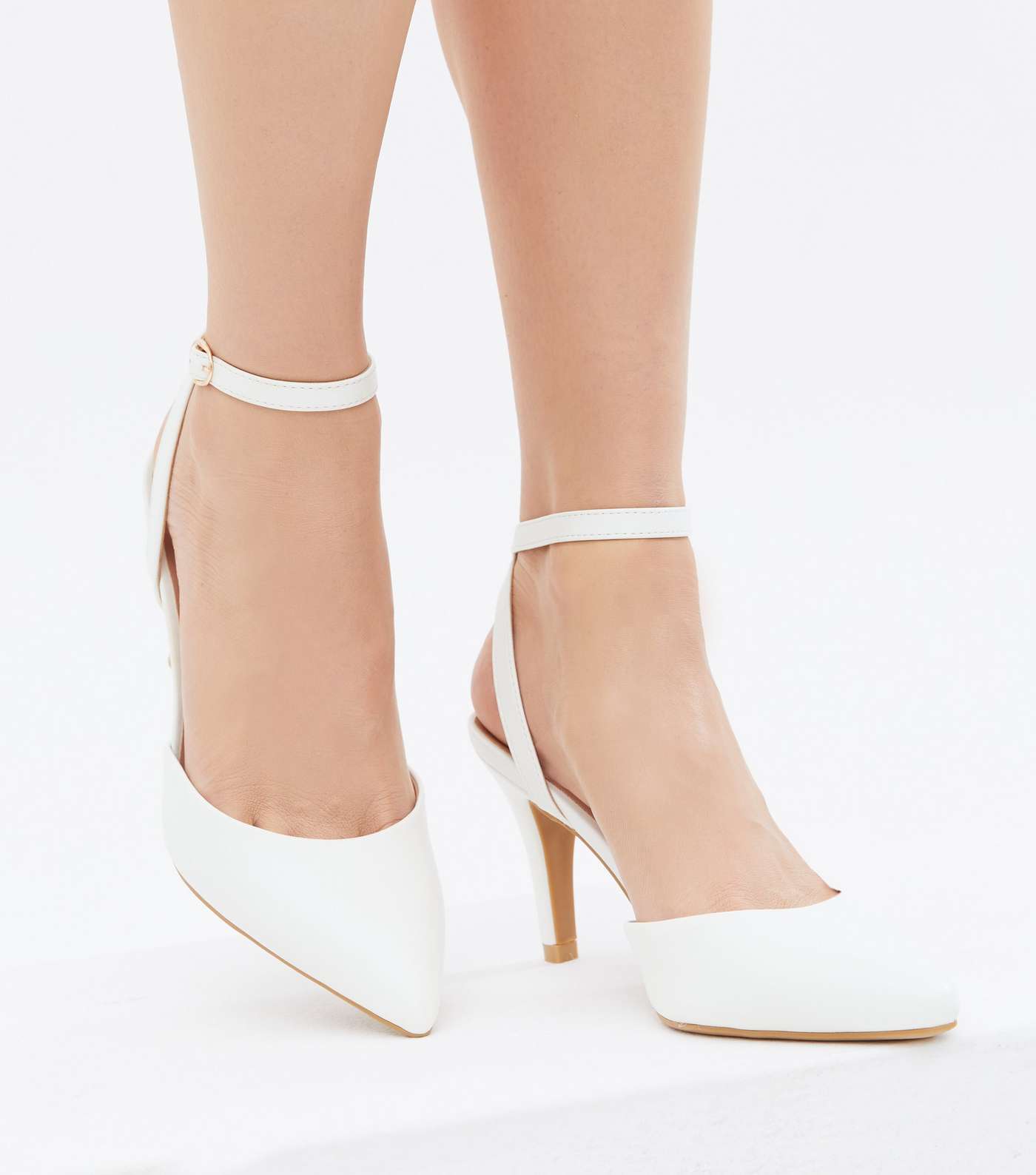 Wide Fit White Pointed Stiletto Heel Court Shoes Image 2