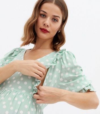 Damen Bekleidung Maternity Green Spot Ruffle Tiered Nursing Midi Dress