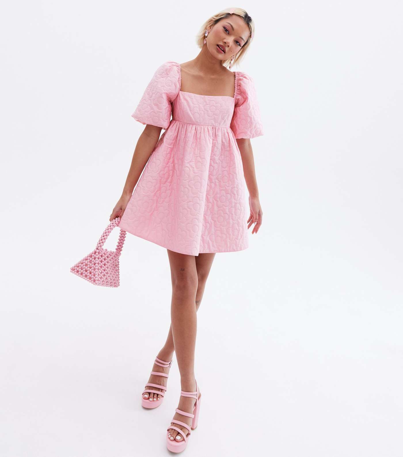 Pretty in Pink Petite Puff Sleeve Mini Dress Image 2