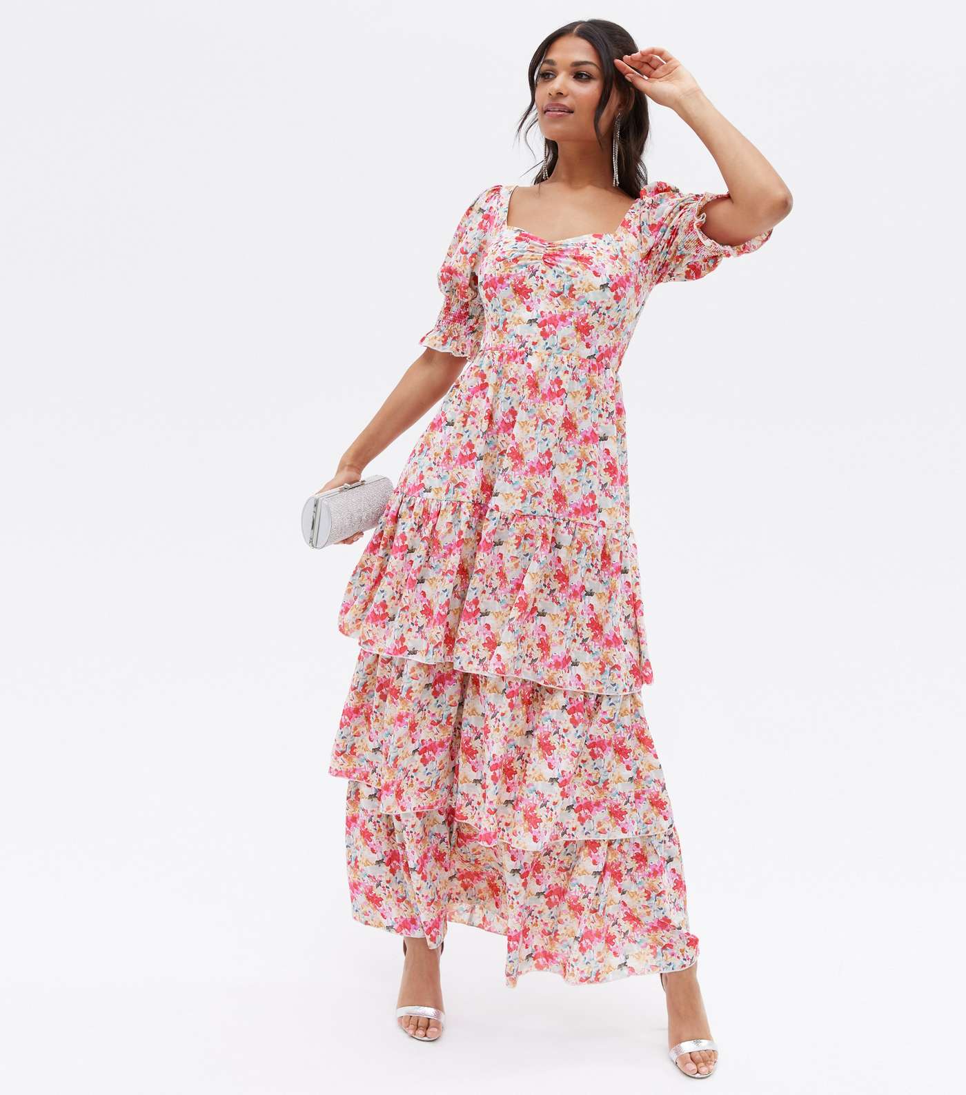 Little Mistress Pink Floral Sweetheart Tiered Maxi Dress Image 2