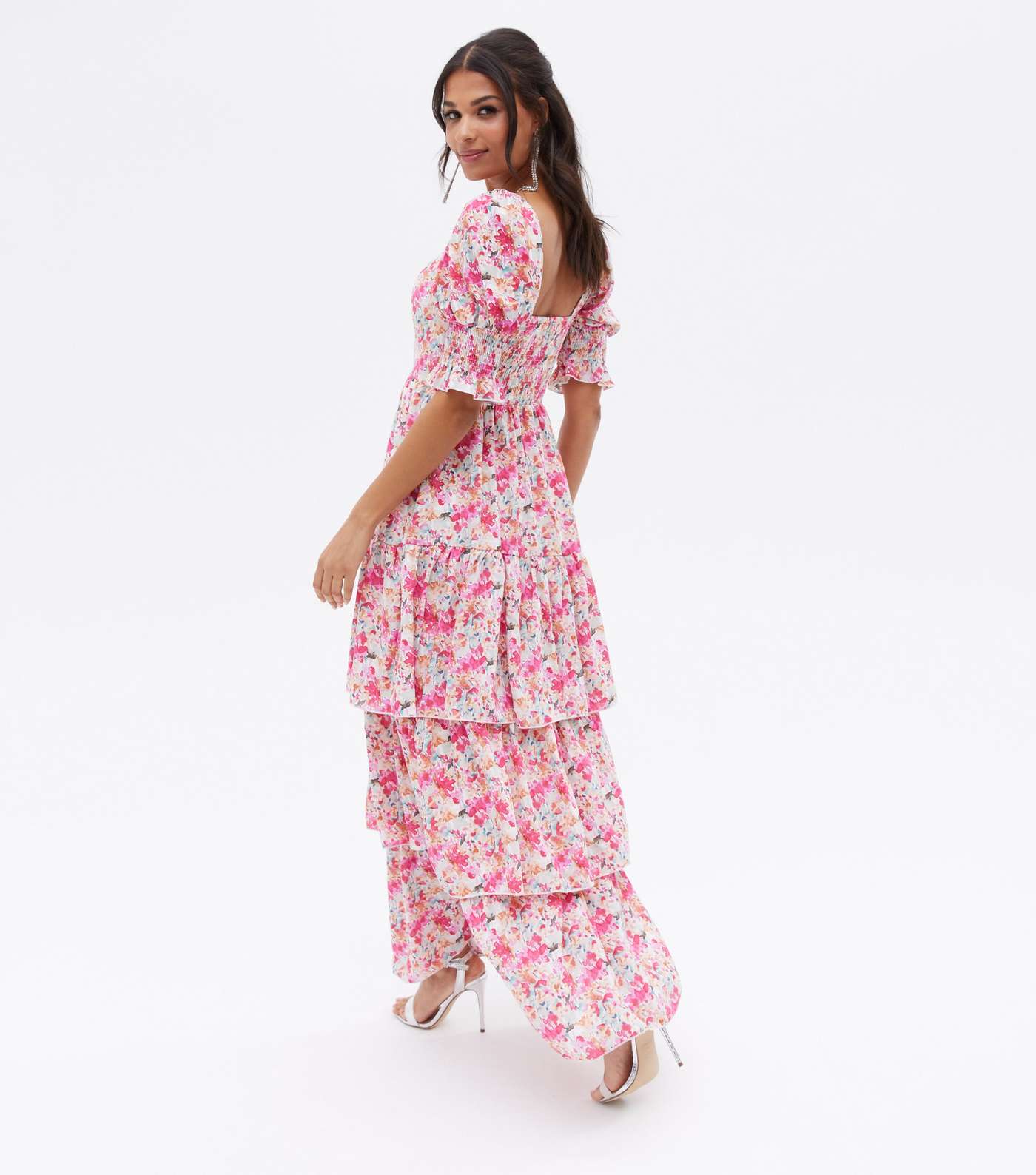 Little Mistress Pink Floral Sweetheart Tiered Maxi Dress Image 4