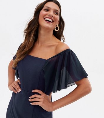 Little Mistress Navy Flutter Sleeve Split Maxi Dress New Look