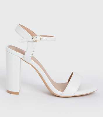White 2 Part Open Toe Block Heel Sandals