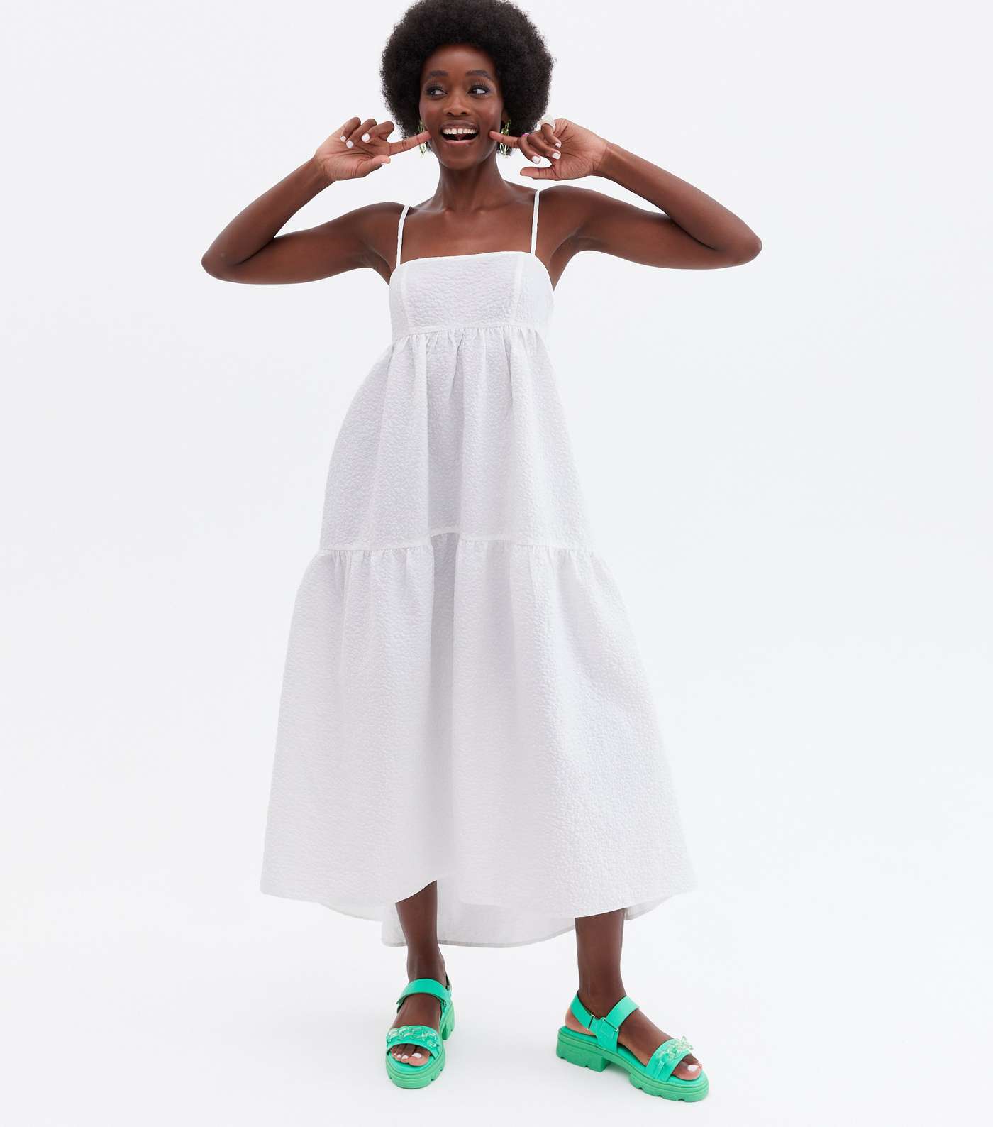 Always Dreaming Tall White Tiered Strappy Midi Dress