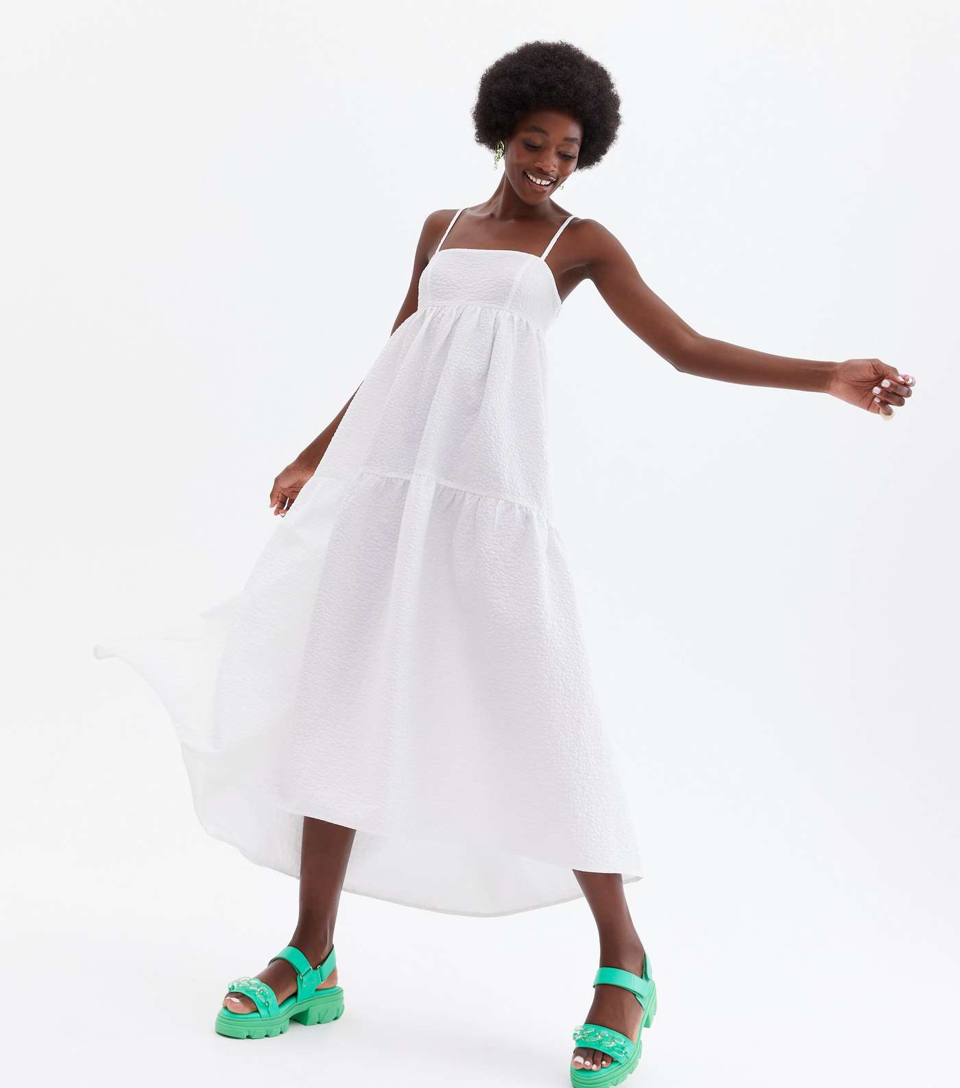 Always Dreaming Tall White Tiered Strappy Midi Dress Image 3