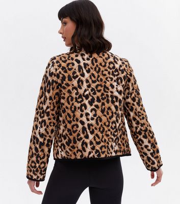 Brown Leopard Print Quilted Jacket New Look