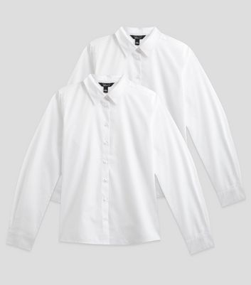 Girls 2 Pack White Long Sleeve School Shirts New Look