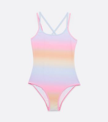 Girls Pink Rainbow Ombre Strappy Swimsuit New Look