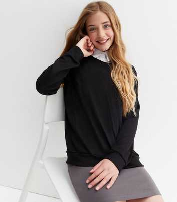 Girls Black Soft Fine Knit Crew Neck School Jumper