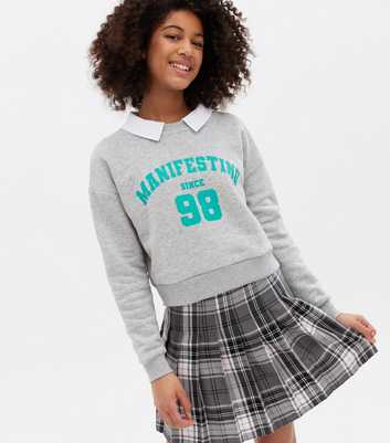 Girls Grey Collared Manifesting Logo Sweatshirt
