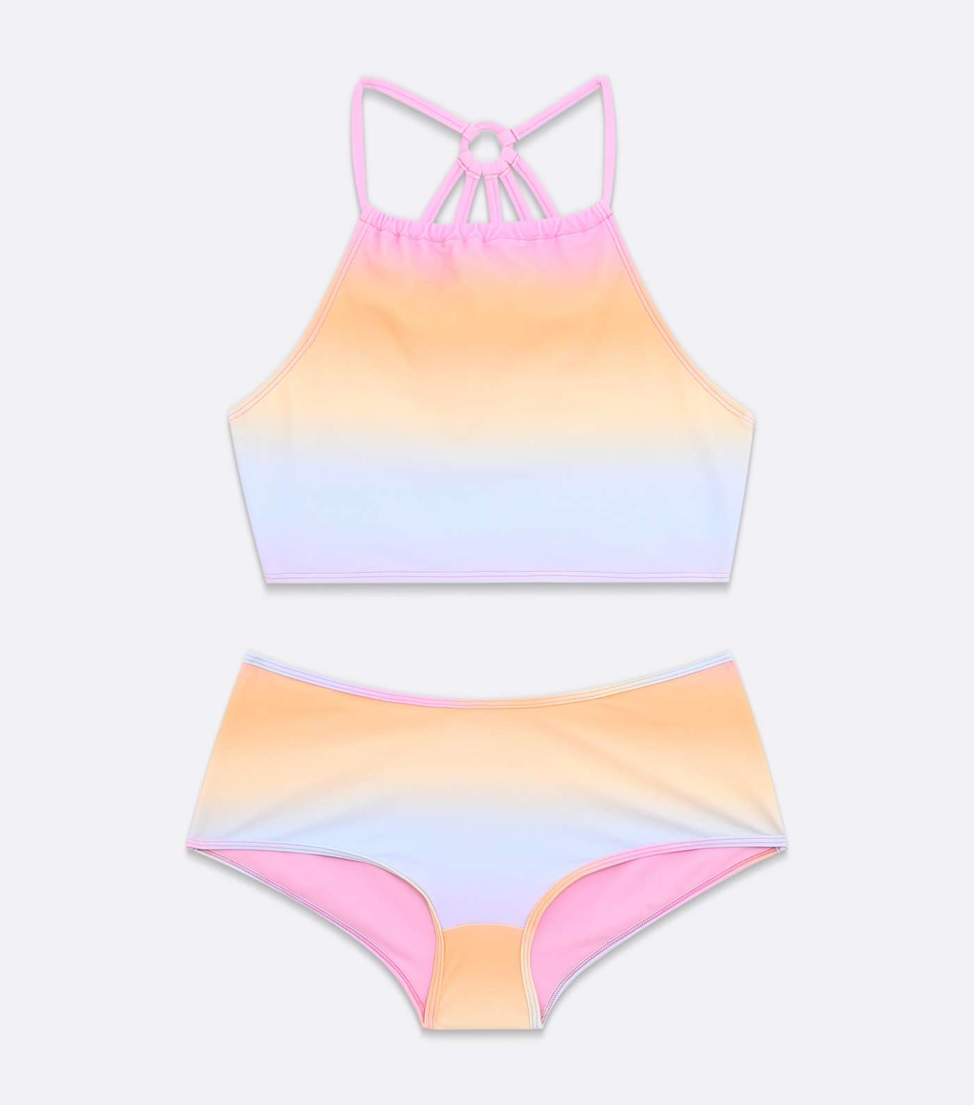 Girls Pink Rainbow Ombré Halter Bikini Set