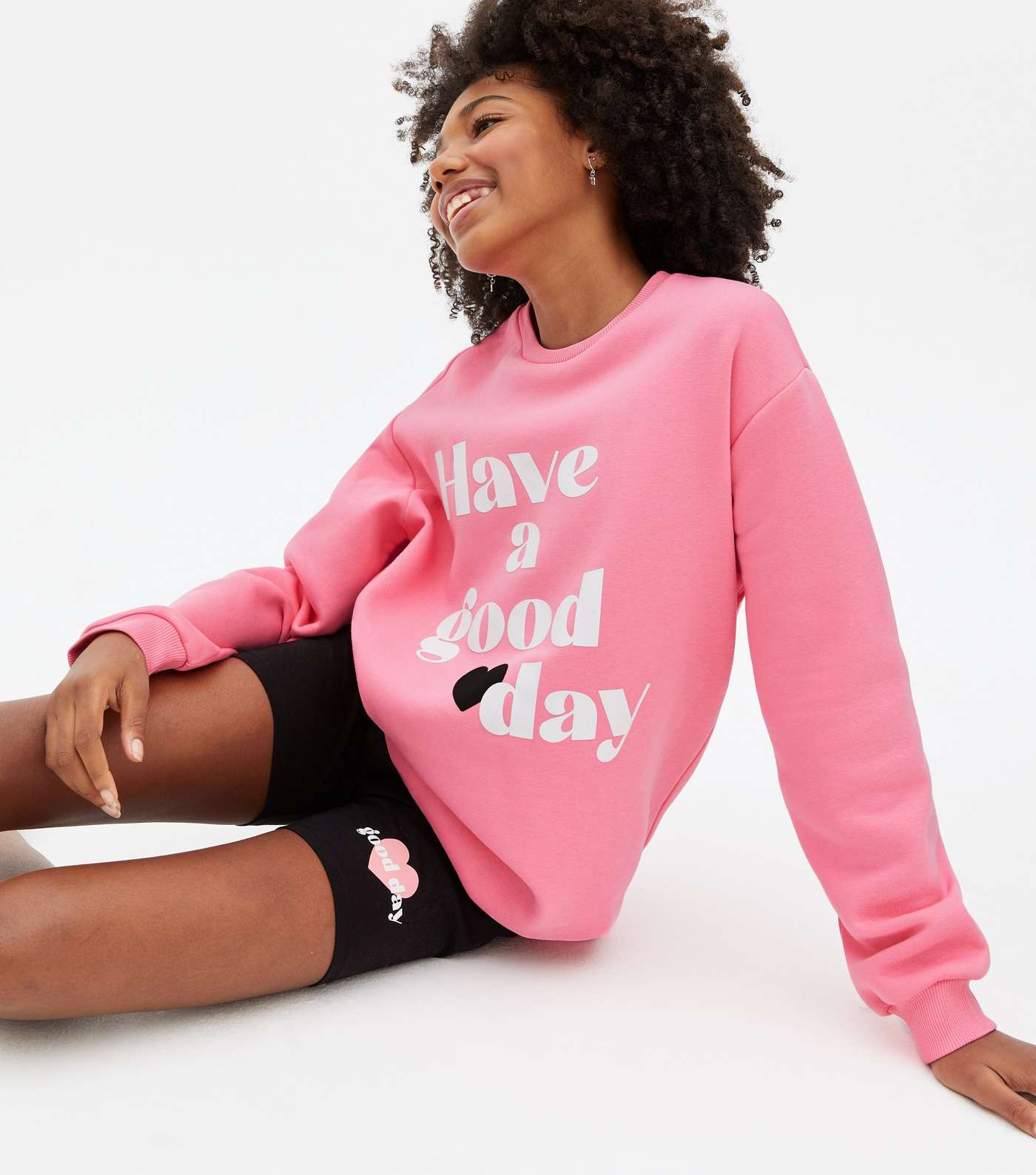 Girls Bright Pink Logo Sweatshirt and Cycling Shorts Set