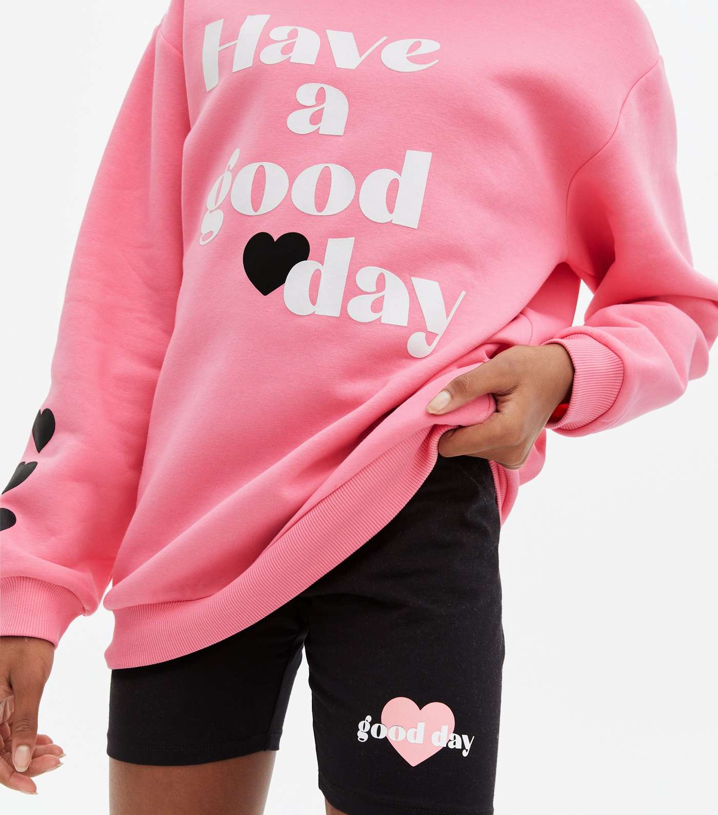 Girls Bright Pink Logo Sweatshirt and Cycling Shorts Set Image 3