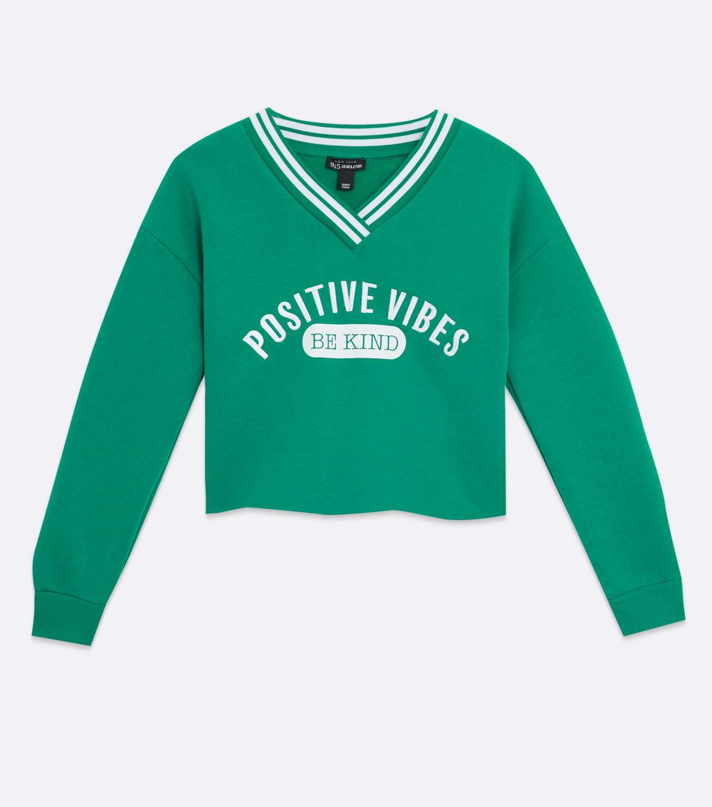 Girls Green V Neck Positive Vibes Logo Sweatshirt Image 5