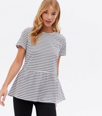Click to view product details and reviews for White Stripe Peplum T Shirt New Look.