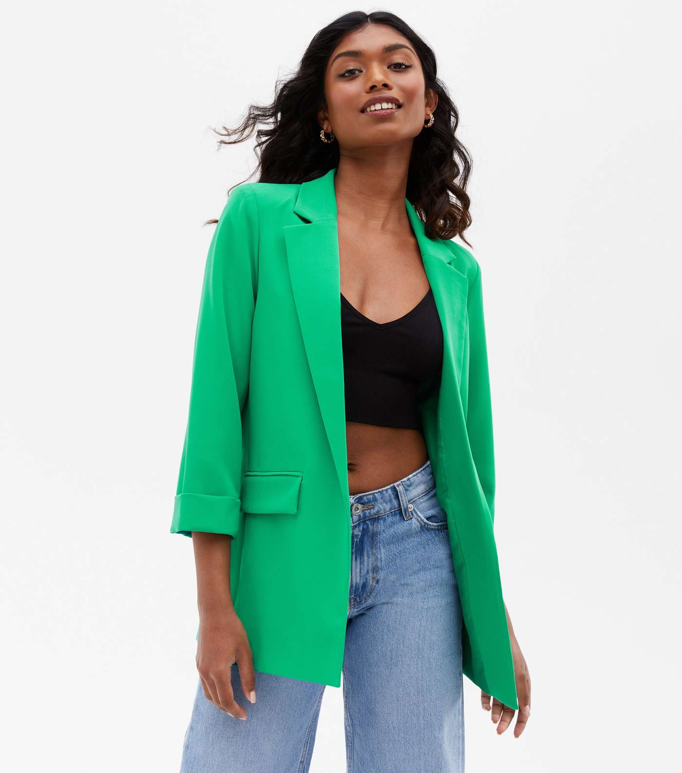 Green Revere Collar Relaxed Fit Blazer