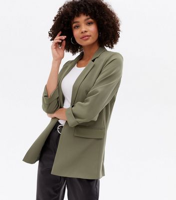 Olive green blazer top womens