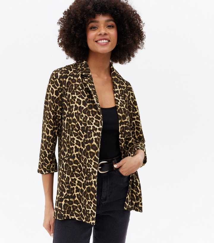 Tag ud tab Kostume Brown Leopard Print Scuba Blazer | New Look
