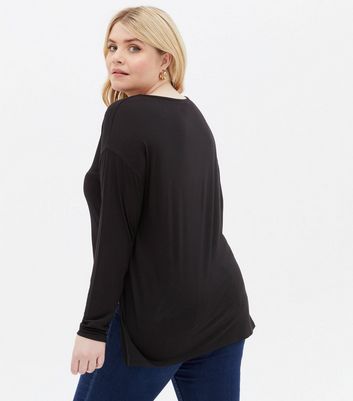 Curves Black Jersey Lattice Long Top New Look