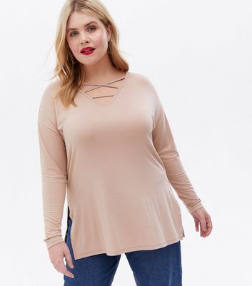 Curves Mink Jersey Lattice Long Top New Look