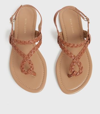 Tan cheap plaited sandals