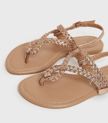 Rose Gold Plaited Slingback Sandals 