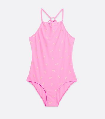 Girls Pink Metallic Pineapple Swimsuit New Look