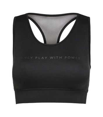 Only Play Black Logo Racer Sports Crop Top New Look