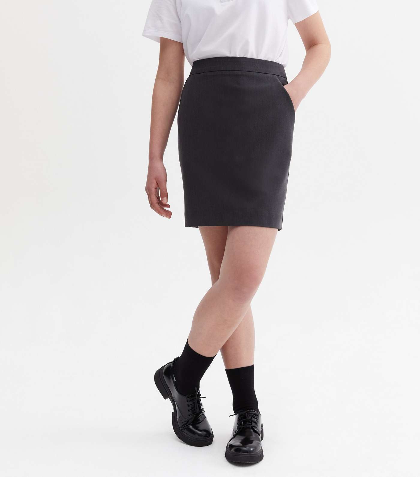 Girls Grey A Line Side Pocket School Skirt Image 2